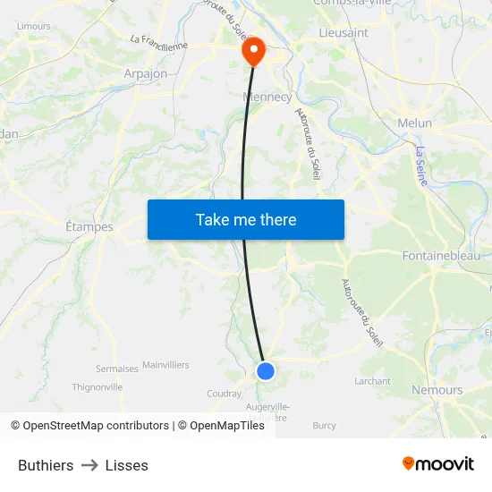 Buthiers to Lisses map