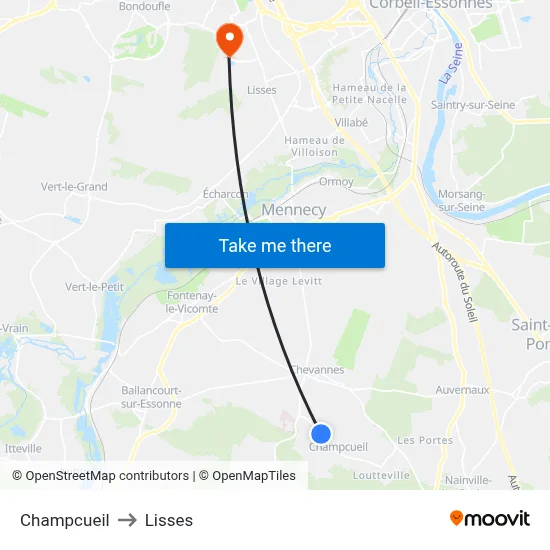 Champcueil to Lisses map