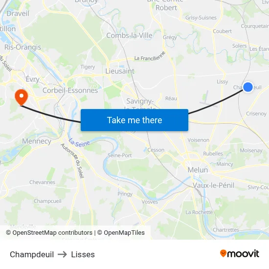 Champdeuil to Lisses map