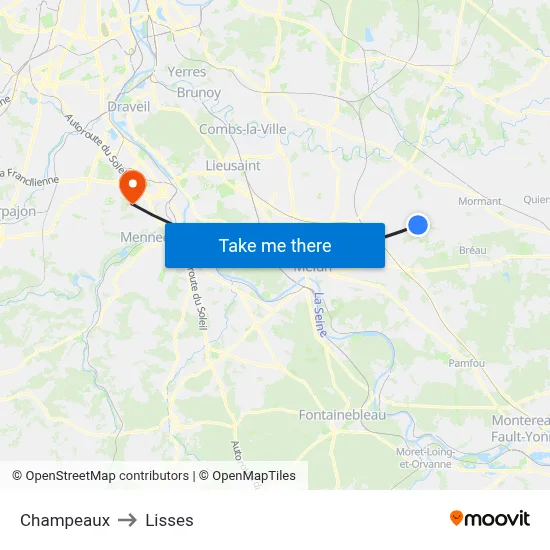 Champeaux to Lisses map