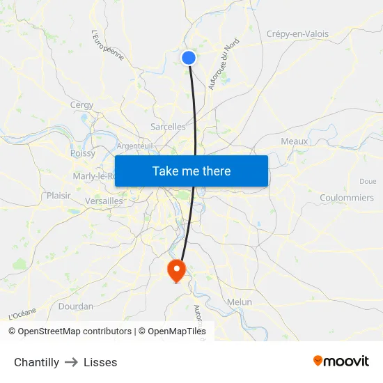 Chantilly to Lisses map