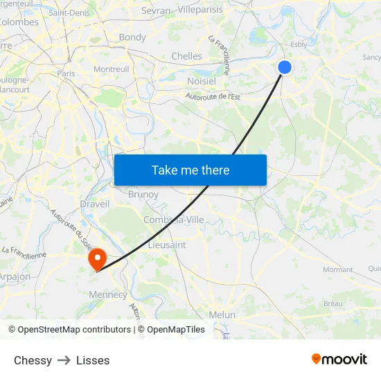 Chessy to Lisses map