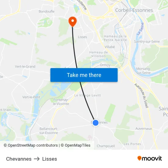 Chevannes to Lisses map