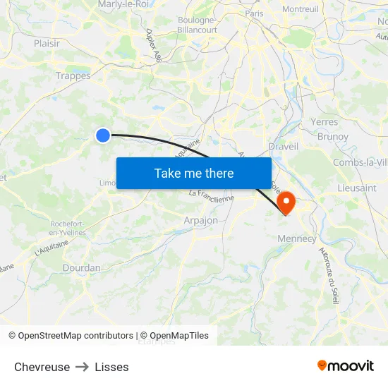 Chevreuse to Lisses map