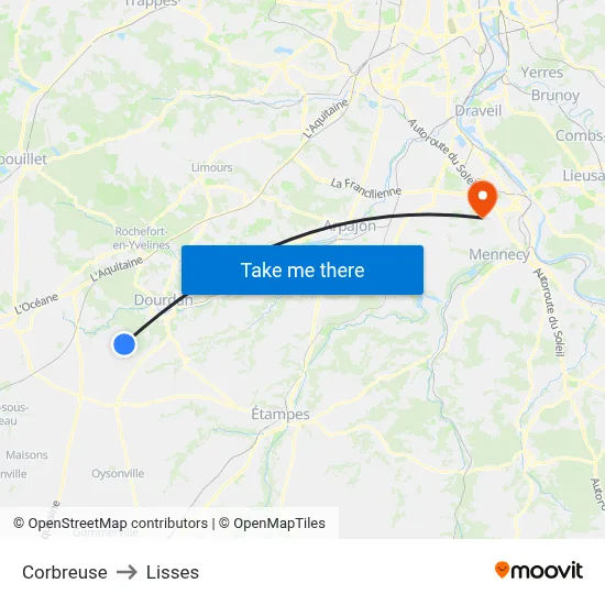 Corbreuse to Lisses map