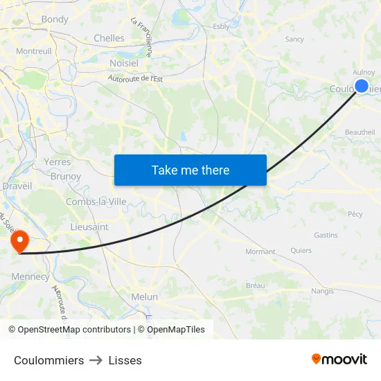 Coulommiers to Lisses map