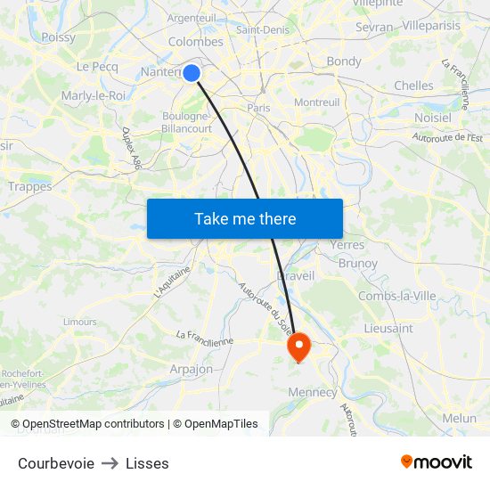Courbevoie to Lisses map