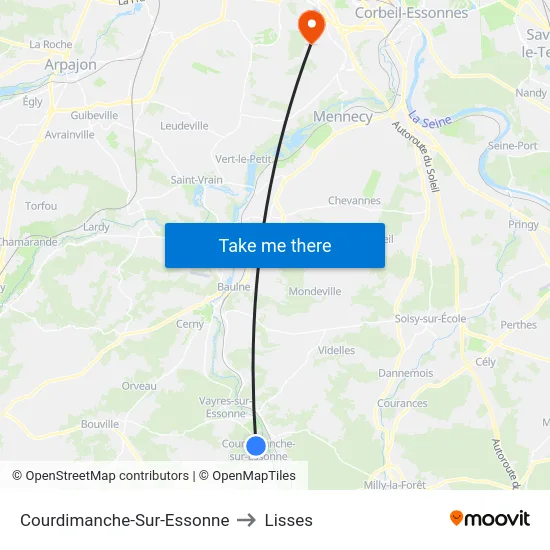Courdimanche-Sur-Essonne to Lisses map