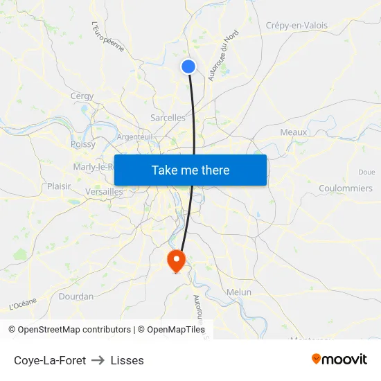 Coye-La-Foret to Lisses map