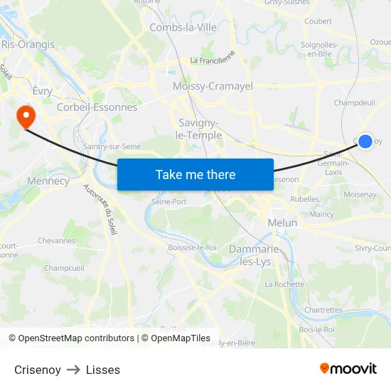 Crisenoy to Lisses map