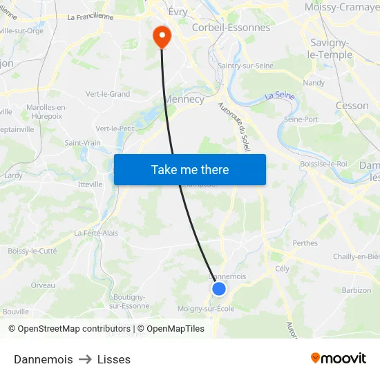 Dannemois to Lisses map