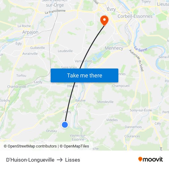 D'Huison-Longueville to Lisses map