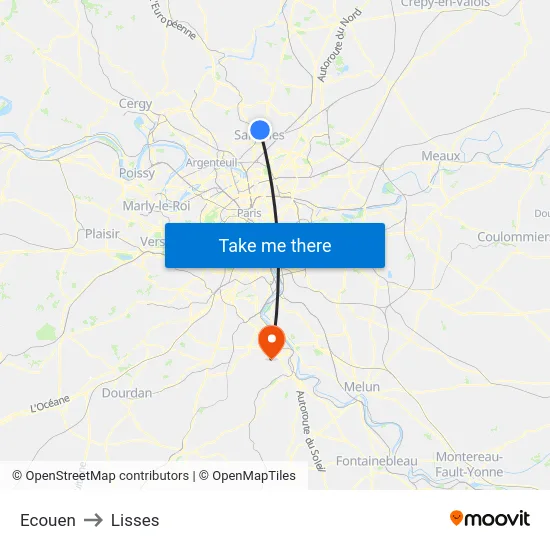 Ecouen to Lisses map