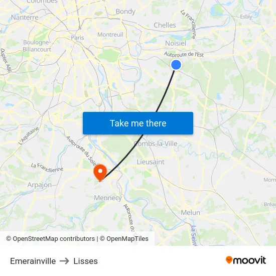 Emerainville to Lisses map