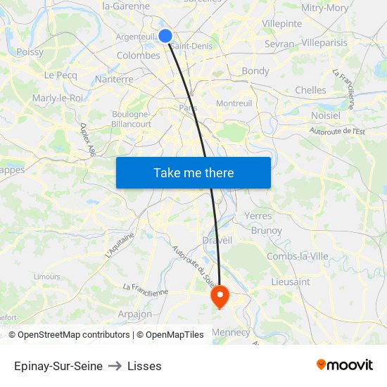 Epinay-Sur-Seine to Lisses map