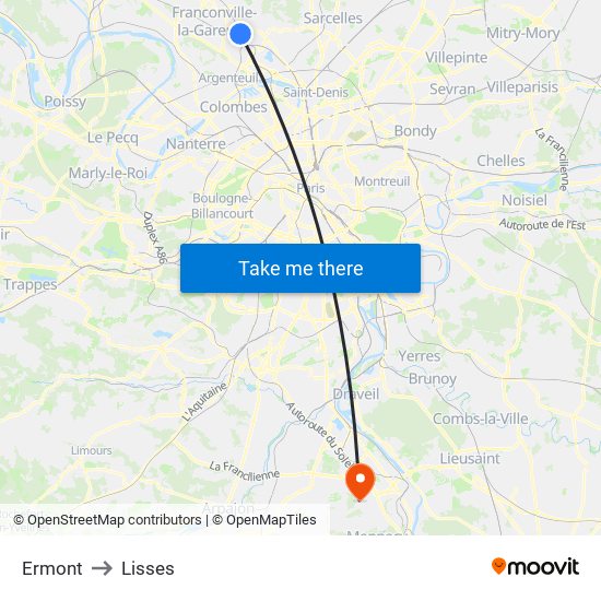 Ermont to Lisses map