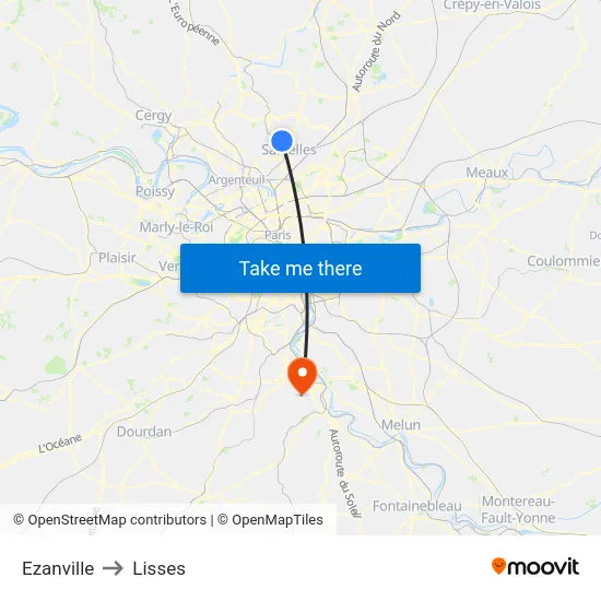 Ezanville to Lisses map