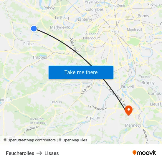 Feucherolles to Lisses map