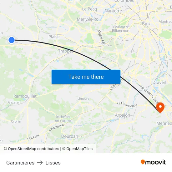 Garancieres to Lisses map