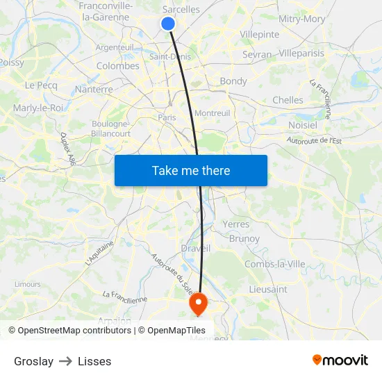 Groslay to Lisses map