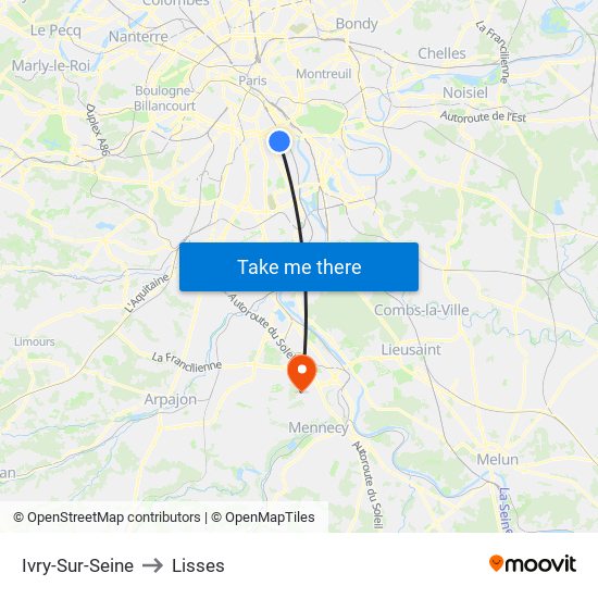 Ivry-Sur-Seine to Lisses map