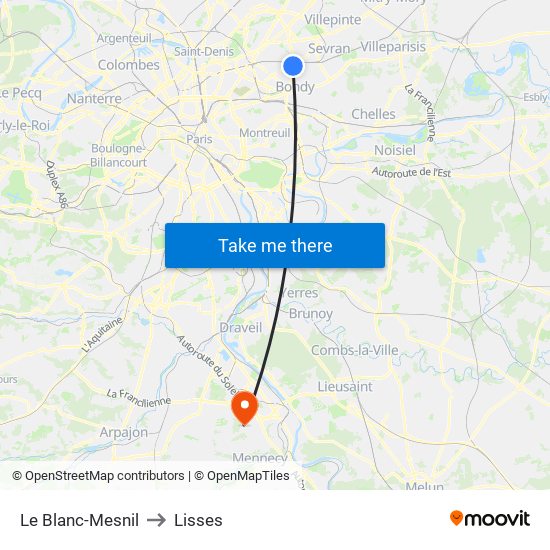 Le Blanc-Mesnil to Lisses map