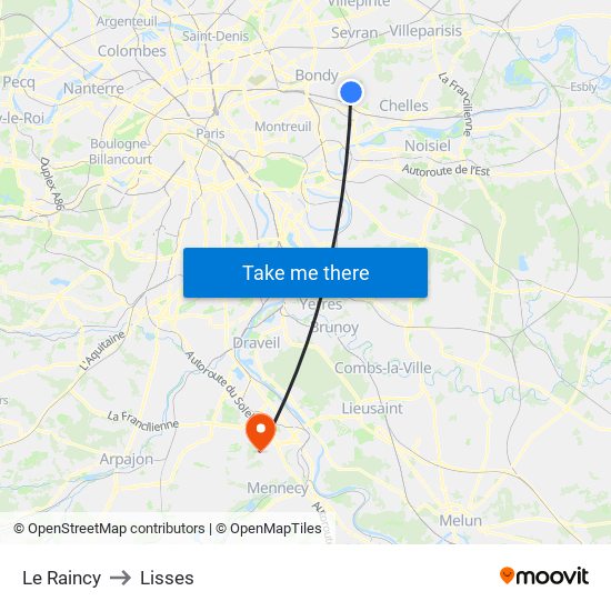 Le Raincy to Lisses map