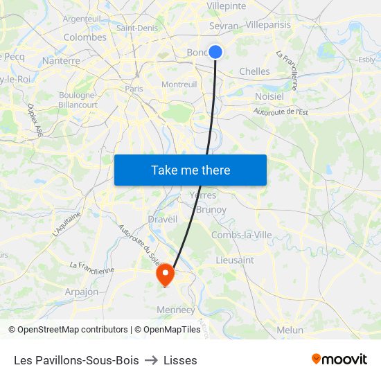 Les Pavillons-Sous-Bois to Lisses map