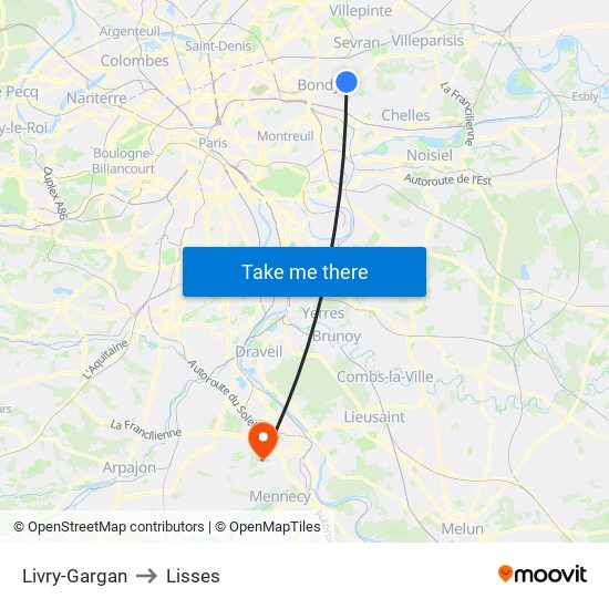 Livry-Gargan to Lisses map