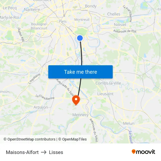 Maisons-Alfort to Lisses map