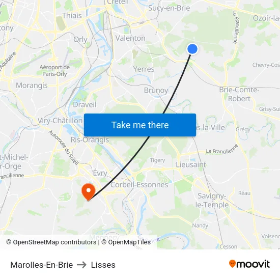 Marolles-En-Brie to Lisses map