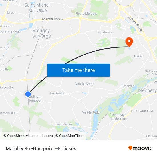 Marolles-En-Hurepoix to Lisses map