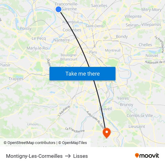 Montigny-Les-Cormeilles to Lisses map