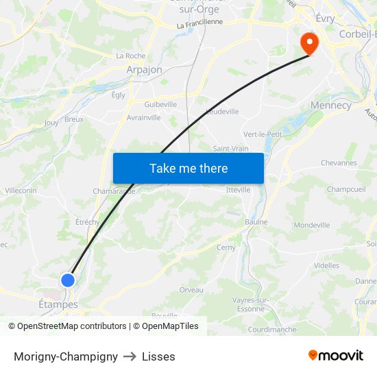 Morigny-Champigny to Lisses map