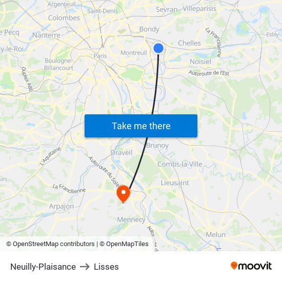 Neuilly-Plaisance to Lisses map