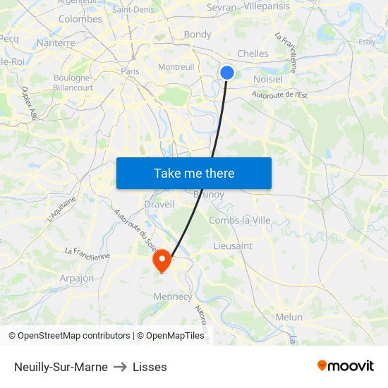 Neuilly-Sur-Marne to Lisses map