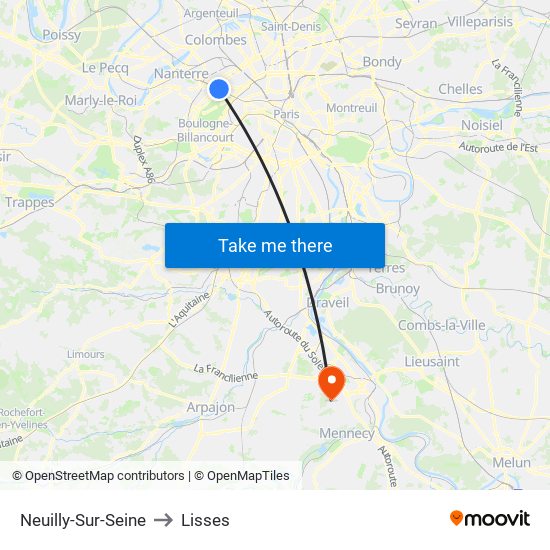 Neuilly-Sur-Seine to Lisses map