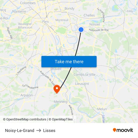 Noisy-Le-Grand to Lisses map