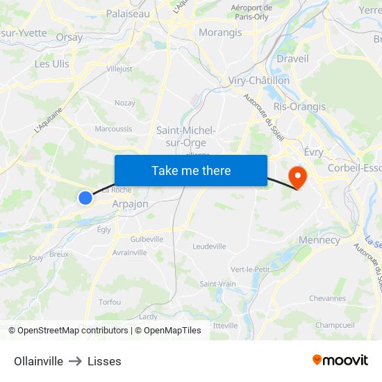 Ollainville to Lisses map