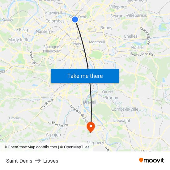 Saint-Denis to Lisses map