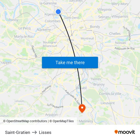 Saint-Gratien to Lisses map