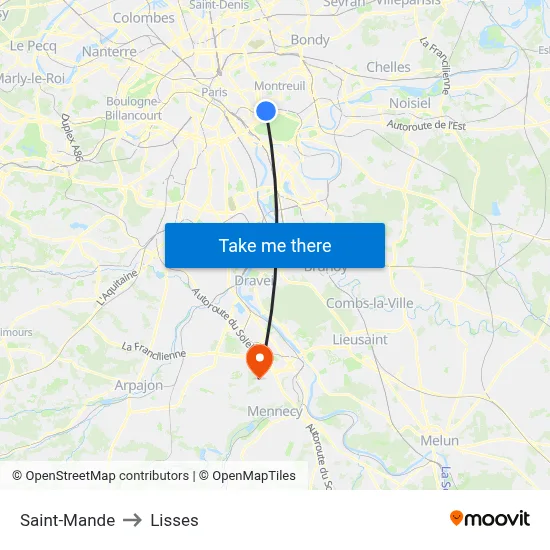 Saint-Mande to Lisses map