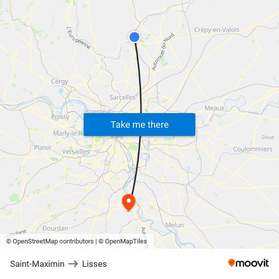 Saint-Maximin to Lisses map