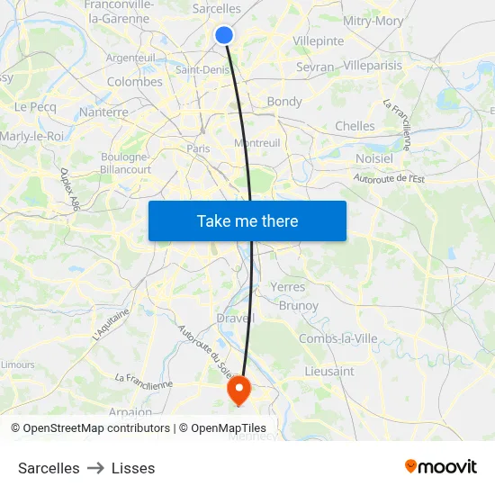 Sarcelles to Lisses map