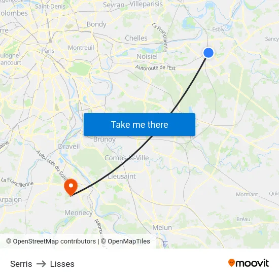 Serris to Lisses map