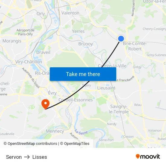 Servon to Lisses map