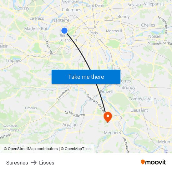 Suresnes to Lisses map