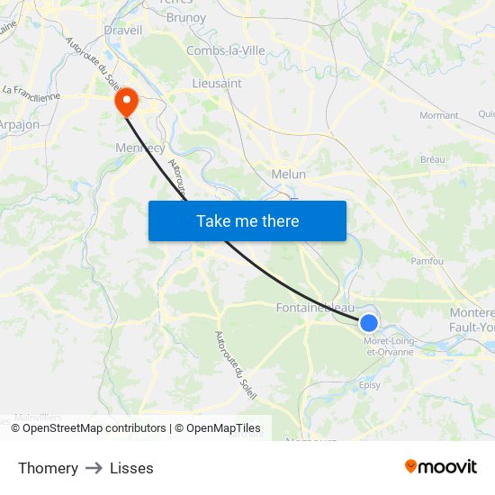 Thomery to Lisses map