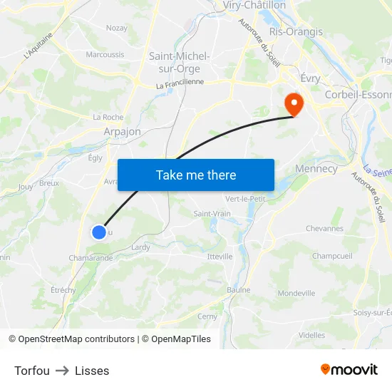 Torfou to Lisses map