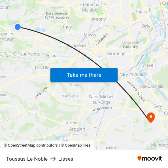 Toussus-Le-Noble to Lisses map